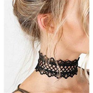 FXmimior Black Hollow Plain Scalloped Lace Chokers Necklaces Women Accessories